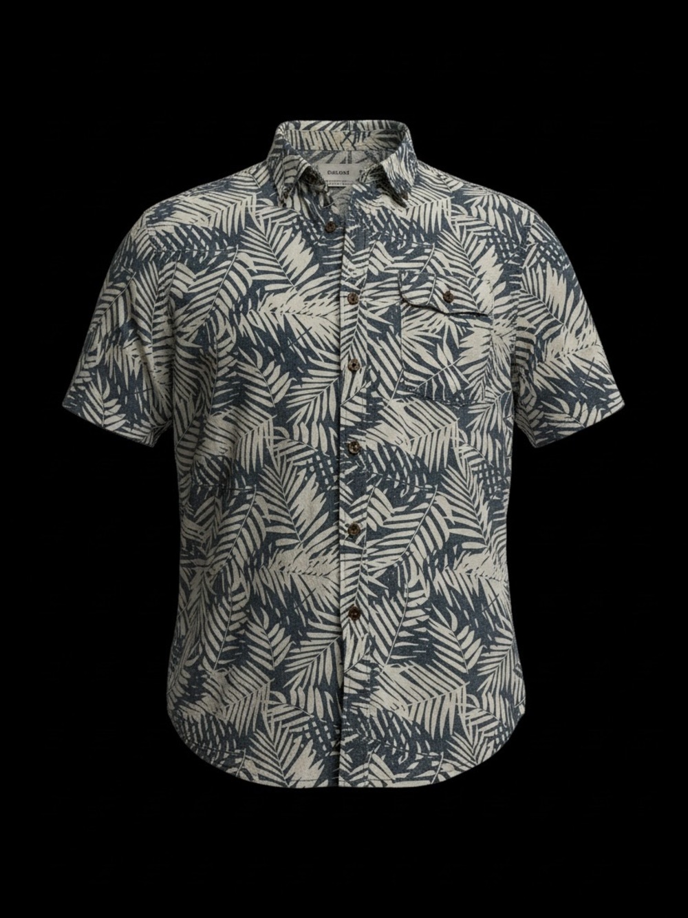 Old Navy Blue and White Leaf-Print Short Sleeve Button-Down Shirt